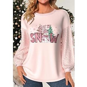 Christmas Sweatshirt Women's Sweatshirt Pullover Letter Snowman Christmas Tree Sportswear Festival Print Pink Christmas Casual Round Neck Long Sleeve Top Micro-elastic Fall  Winter Lightinthebox