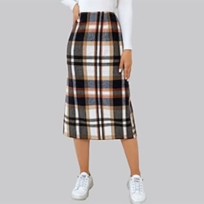 Women's Skirt Long Skirt Midi Polyester Grey Skirts Fall  Winter Print Split Ends High Waist Elegant Fashion Casual Street Daily S M L Lightinthebox