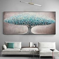 Hand painted Tree Painting On Canvas handmade Original Large landscape oil Painting wall  art Forest Wall art Teal blue Blomming painting Heavy Textured oil painting for Living Room decor Lightinthebox - thumbnail