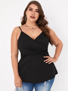 Plus Size Black Wrap Design Backless Design Sleeveless Cami