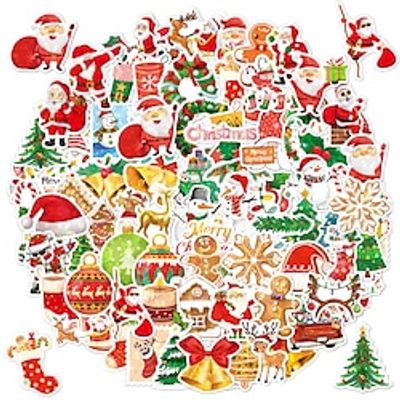 2023 Christmas Stickers Multiple 100 Holographic Laser Holiday Gift Decoration Stickers Waterproof Christmas Stickers miniinthebox