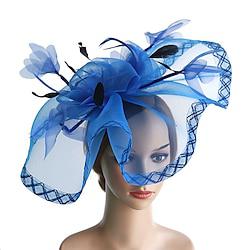 Fascinators Hats Headwear Organza Top Hat Veil Hat Horse Race Cocktail Elegant Retro With Feather Pure Color Headpiece Headwear Lightinthebox