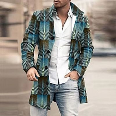 Color Block Geometry Business Abstract Men's Coat Work Wear to work Going out Fall  Winter Stand Collar Long Sleeve Yellow Blue Green M L XL Polyester Jacket Lightinthebox