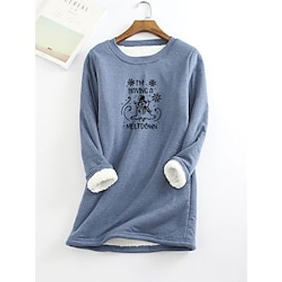 Women's Pullover Christmas Sweatshirt Fleece Fuzzy Teddy Print Black Yellow Pink Snowman Snowflake Christmas Casual Round Neck Long Sleeve Top Micro-elastic Fall  Winter Lightinthebox