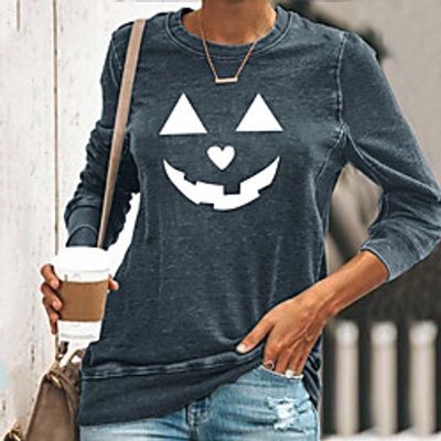 Women's Halloween T shirt Graphic Pumpkin Print Round Neck Halloween Tops Blue Yellow Green miniinthebox