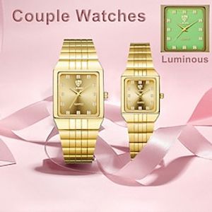 2PCS Quartz Watch for Women Men Analog Quartz Luminous Rhinestone Stylish Luxury Waterproof Luminous Rhinestone Alloy Stainless Steel Fashion Luxurious miniinthebox