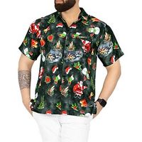 Men's Shirt Santa Claus Turndown Street Casual 3D Button-Down Short Sleeve Tops Casual Fashion Comfortable Beach Black Lightinthebox - thumbnail