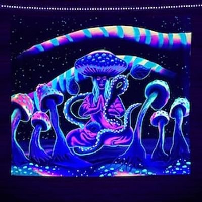 Blacklight Tapestry UV Reactive Trippy Misty Mushroom Forest Nature Landscape Wall Hanging for Living Room miniinthebox