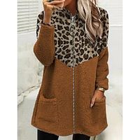 Women's Zip Hoodie Sweatshirt Fleece Jacket Fleece Teddy Fuzzy Pocket Zip Up Print Pink Brown Green Leopard Loose Fit Casual Sports V Neck Long Sleeve Top Micro-elastic Fall  Winter Lightinthebox - thumbnail