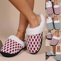 Women's Slippers Fuzzy Slippers Fluffy Slippers House Slippers Warm Slippers Home Daily Flat Heel Closed Toe Plush Casual Minimalism Polyester Faux Fur Loafer Color Block Red Green Lightinthebox - thumbnail