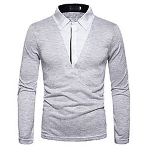 Men's Golf Shirt non-printing Plain Patchwork Solid Color Long Sleeve Casual Tops Casual Soft Breathable Light gray Red Lightinthebox
