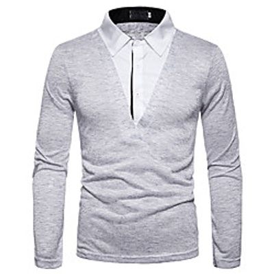 Men's Golf Shirt non-printing Plain Patchwork Solid Color Long Sleeve Casual Tops Casual Soft Breathable Light gray Red Lightinthebox