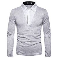 Men's Golf Shirt non-printing Plain Patchwork Solid Color Long Sleeve Casual Tops Casual Soft Breathable Light gray Red Lightinthebox - thumbnail