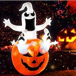 6' Inflatable Halloween Jack-O-Lantern Pumpkin and Ghosts, Blow Up Outdoor LED Yard Display, Waterproof Lightinthebox