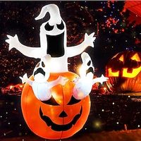 6' Inflatable Halloween Jack-O-Lantern Pumpkin and Ghosts, Blow Up Outdoor LED Yard Display, Waterproof Lightinthebox - thumbnail