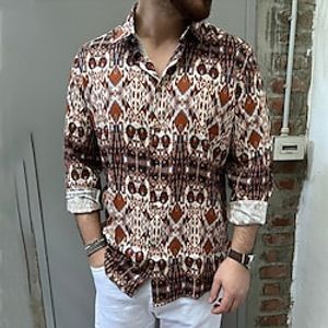 Men's Shirt Vintage Turndown Street Casual Button-Down Long Sleeve Tops Casual Fashion Comfortable Beach Red Lightinthebox