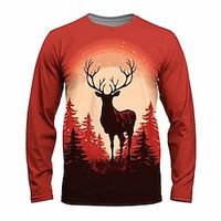 Graphic Elk Fashion Designer Casual Men's 3D Print T shirt Tee Sports Outdoor Holiday Going out Christmas T shirt Burgundy Navy Blue Red  White Long Sleeve Crew Neck Shirt Spring   Fall Clothing Lightinthebox - thumbnail