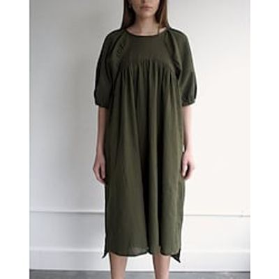Women's A Line Dress Midi Dress Army Green Short Sleeve Pure Color Ruched Spring Summer Crew Neck Casual 2022 S M L XL XXL 3XL Lightinthebox