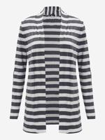 Patchwork Cross Stripe V Neck Long Sleeve Casual Women Cardigan - thumbnail