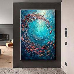 Handmade Oil Painting Canvas Wall Art Decoration Abstract Marine Fish Shoal of Fish for Home Decor Rolled Frameless Unstretched Painting Lightinthebox