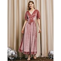 Women's Velvet Dress Prom Dress Party Dress Long Dress Maxi Dress Red Short Sleeve Pure Color Lace up Spring Fall Winter V Neck Fashion Christmas Wedding Guest Birthday 2023 S M L XL XXL Lightinthebox - thumbnail