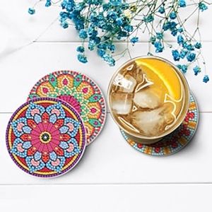 Diamond Painting Art Coasters Round Kits with Holder, Diamond Art Non Slip Coaster Kits DIY with Holder Crafts for Adults Diamond Painting Kits Supplies for Christmas Gift Lightinthebox