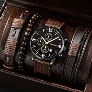 Men's 4pcs/Set Quartz Watch for Men Analog Quartz Retro Stylish Chronograph Alloy Nylon Sport Style Watches miniinthebox