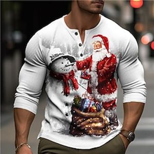 Graphic Santa Claus Snowman Fashion Designer Casual Men's 3D Print Henley Shirt Waffle T Shirt Sports Outdoor Holiday Festival Christmas T shirt Blue Red  White Orange Long Sleeve Henley Shirt miniinthebox