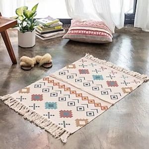 Moroccan Style Tufted Floor Mat Cotton Linen Woven Carpet Machine Washable Bedroom Livingroom miniinthebox