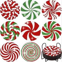 Set of 8 Pcs Christmas Diamond Coasters, DIY Christmas Candy Diamond Art Coasters Round with Cork Pads for Christmas Gift(Coasters and holder sold separately) Lightinthebox - thumbnail