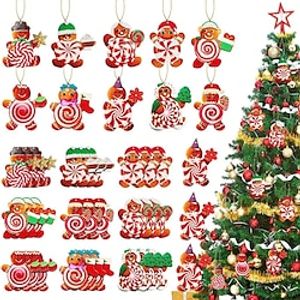20pcs Wooden Christmas Red Cute Lebkuchen Lollipop Hanging Decoration Pendant For Outdoor Festival Party Gift (with Rope) miniinthebox