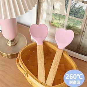 1pc Silicone Spatul Heat-Resistant Cream Spatulas, Non-stick Heart-shaped Spatulas With Wooden Handle, Food Grade Silicone Rubber Jam Spatula, Kitchen Stuff, Kitchen Accessaries Lightinthebox