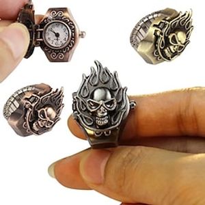 Vintage Punk Finger Ring Watch - Unique Cartoon Skull Flame Design - Quartz Movement - Mini Flip Jewelry Watch Accessory Lightinthebox