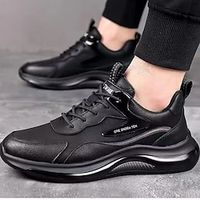 Men's Sneakers Running Walking Casual Athletic PU Shock Absorbing Lace-up Black Summer Spring Lightinthebox - thumbnail