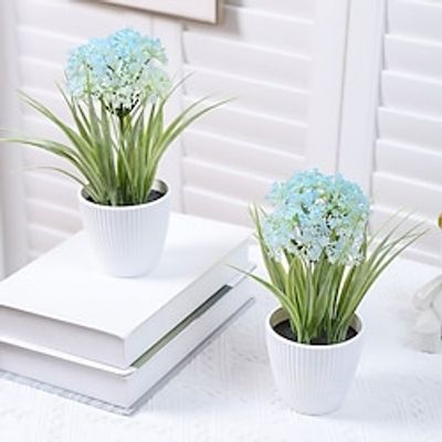 Artificial Grass Bush with Flowers in Pot Artificial Grass Deco Grass Grass Artificial Plant Green Plant Ornamental Grass Standing Grass Shrubs Artificial Flower Balcony Shrub Grass Bush miniinthebox