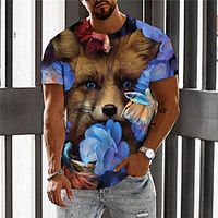 Men's Unisex T shirt 3D Print Floral Graphic Prints Bear Crew Neck Daily Holiday Print Short Sleeve Tops Casual Designer Big and Tall Blue miniinthebox - thumbnail