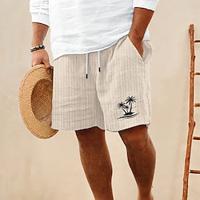 Men's Linen Shorts Summer Shorts Beach Shorts Pocket Drawstring Elastic Waist Coconut Tree Comfort Breathable Short Holiday Vacation Beach Hawaiian Boho Black White Lightinthebox