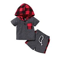 2 Pieces Baby Boys' Casual / Daily Sports Plaid Camouflage Print Short Sleeve Regular Clothing Set Gray Red Brown miniinthebox - thumbnail