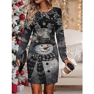 Women's Christmas Dress Sweatshirt Dress Mini Dress Active Fashion Outdoor Christmas Vacation Crew Neck Print Santa Claus Snowman Reindeer Loose Fit Wine Red Blue S M L XL XXL Lightinthebox