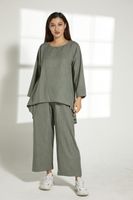 Moistreet Green Cey Mélange Fabric Top And Pants Set (XS, S, M, L, XL, XXL) - thumbnail