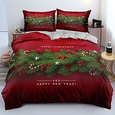 Christmas Xmas Santa Claus Bedding Set Duvet Cover Set, 4 Pieces Comforter Cover With Zipper Closure Soft Microfiber Festival Bedding Gifts Christmas Decoration For Home miniinthebox
