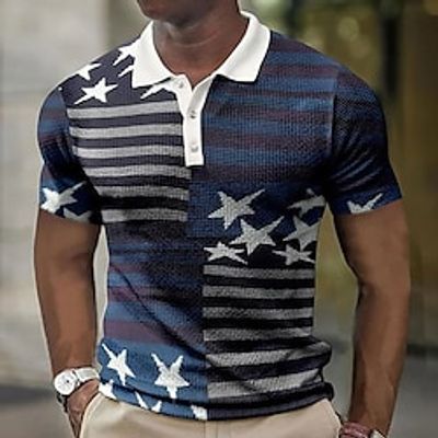 Men's Polo Shirt Golf Shirt Star Graphic Prints National Flag Turndown Blue Outdoor Street Short Sleeve Print Clothing Apparel Fashion Designer Casual Breathable Lightinthebox