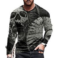 Men's Unisex Tee T shirt Shirt 3D Print Graphic Prints Skull Print Long Sleeve Daily Tops Casual Designer Big and Tall Black miniinthebox - thumbnail