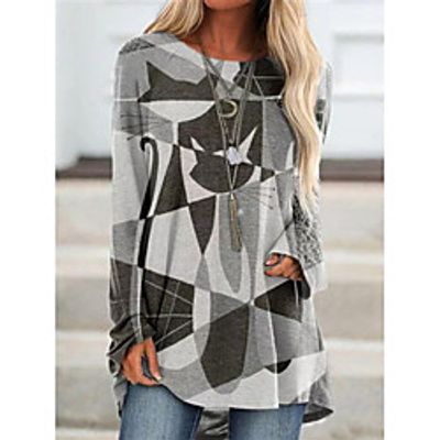 Women's Color Block Animal Jumper Long Sleeve Loose Sweater Cardigans Crew Neck Fall Spring Black Khaki Gray miniinthebox