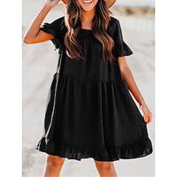 Women's Black Dress Casual Dress Cotton Linen Dress Mini Dress Ruffle Basic Daily Square Neck Short Sleeve Summer Spring Black Yellow Plain Lightinthebox - thumbnail