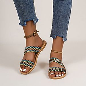 Women's Sandals Flat Heel Round Toe PU Color Block Yellow Rainbow miniinthebox