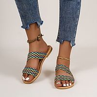Women's Sandals Flat Heel Round Toe PU Color Block Yellow Rainbow miniinthebox - thumbnail