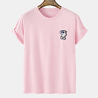 Men's Unisex Tee T shirt Hot Stamping Graphic Prints Astronaut Plus Size Short Sleeve Casual Tops 100% Cotton Basic Fashion Designer Comfortable Blue Blushing Pink Orange miniinthebox