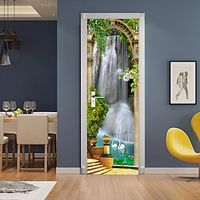 2 Pack Self-Adhesive Creative Landscape Waterfall Door Stickers Living Room Diy Decoration Home Waterproof Wall Stickers 30.3x78.7 (77x200cm) Set of 2 miniinthebox - thumbnail