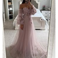 A-Line Prom Dresses Corsets Dress Formal Evening Party Court Train Long Sleeve Strapless Tulle with Appliques 2023 Lightinthebox - thumbnail